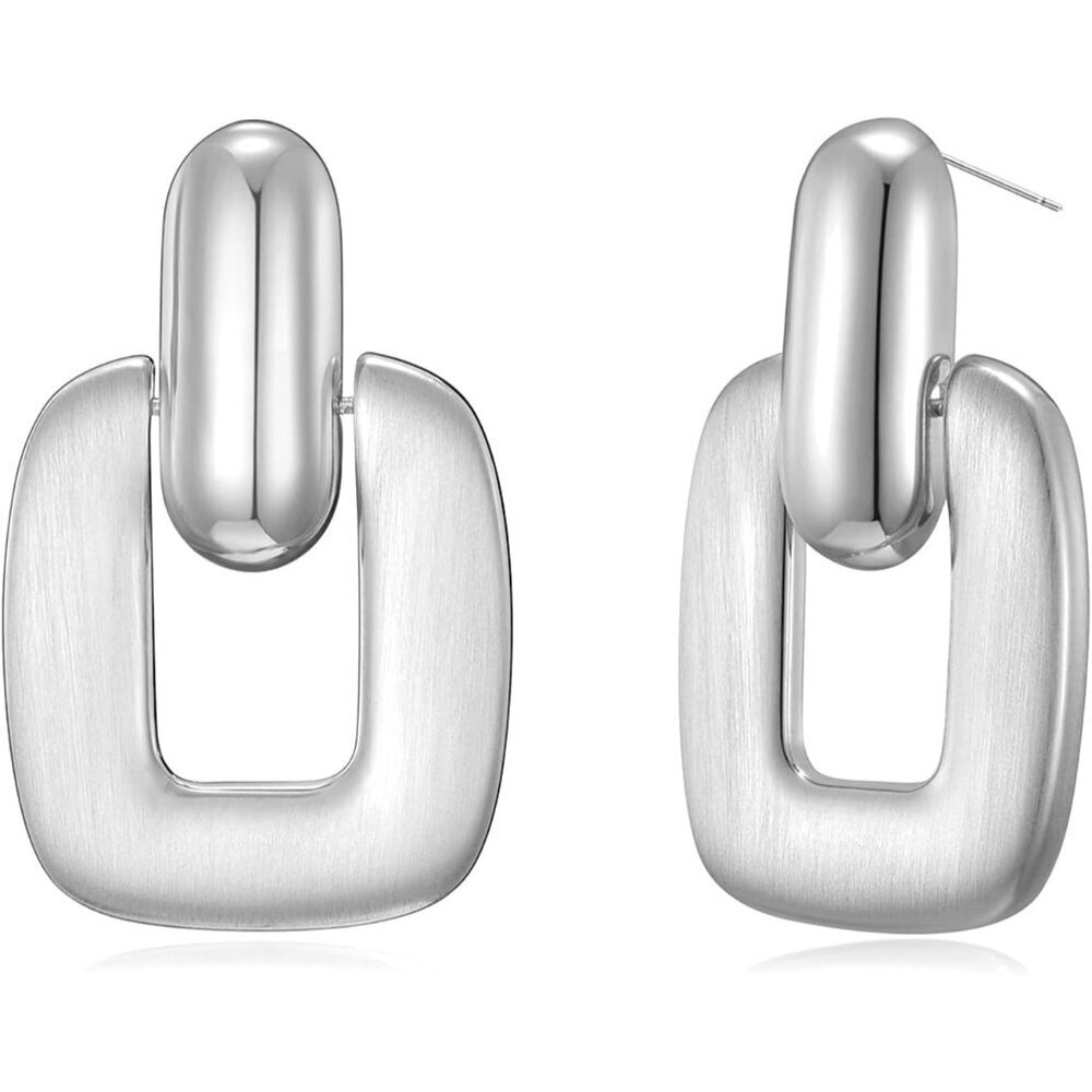 Women's Silver Cut Door Knoke Statement Retro Hoop Dangle Earring Multiple Style